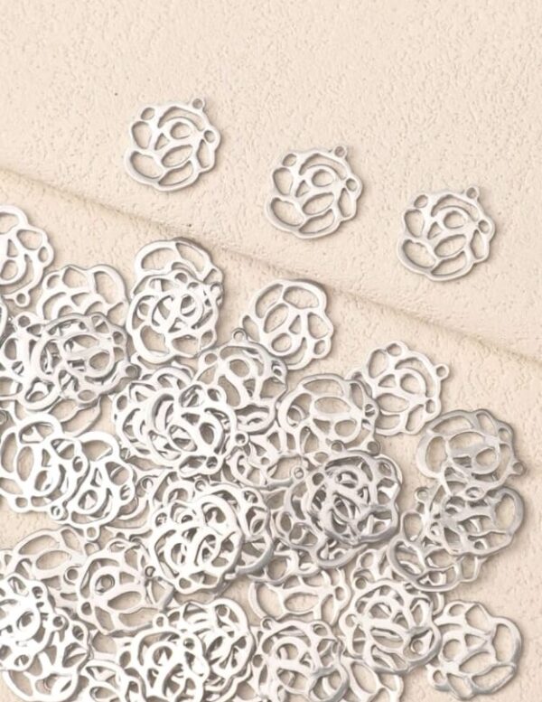 Flower: Silver Rose Outline charms (10pcs)