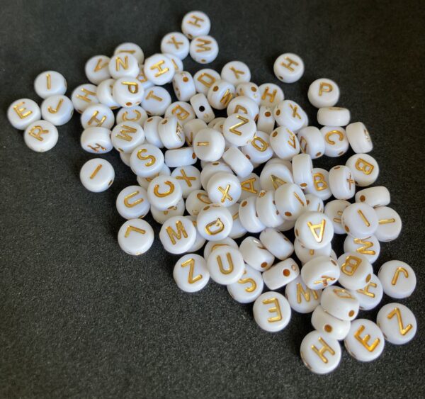 White & Gold Letter Beads (100pc)