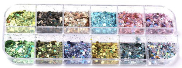 Glitter - 12 Grid Box Iridescent Hexagon Chunky Glitter