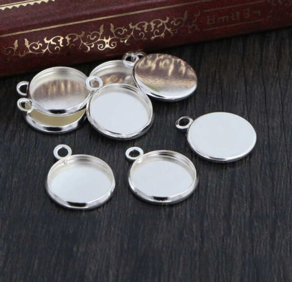 Round Silver Blank Cabochon Pendant - 25mm (5pc)
