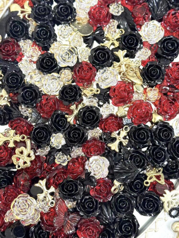 Transparent, Black & Red Rose Bead Mix (80pc)